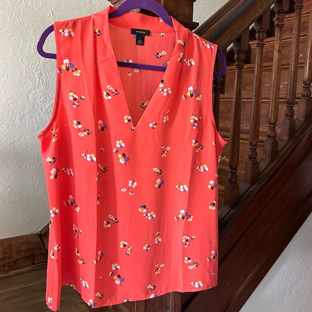 Nordstrom Halogen sleeveless orange print top Size L